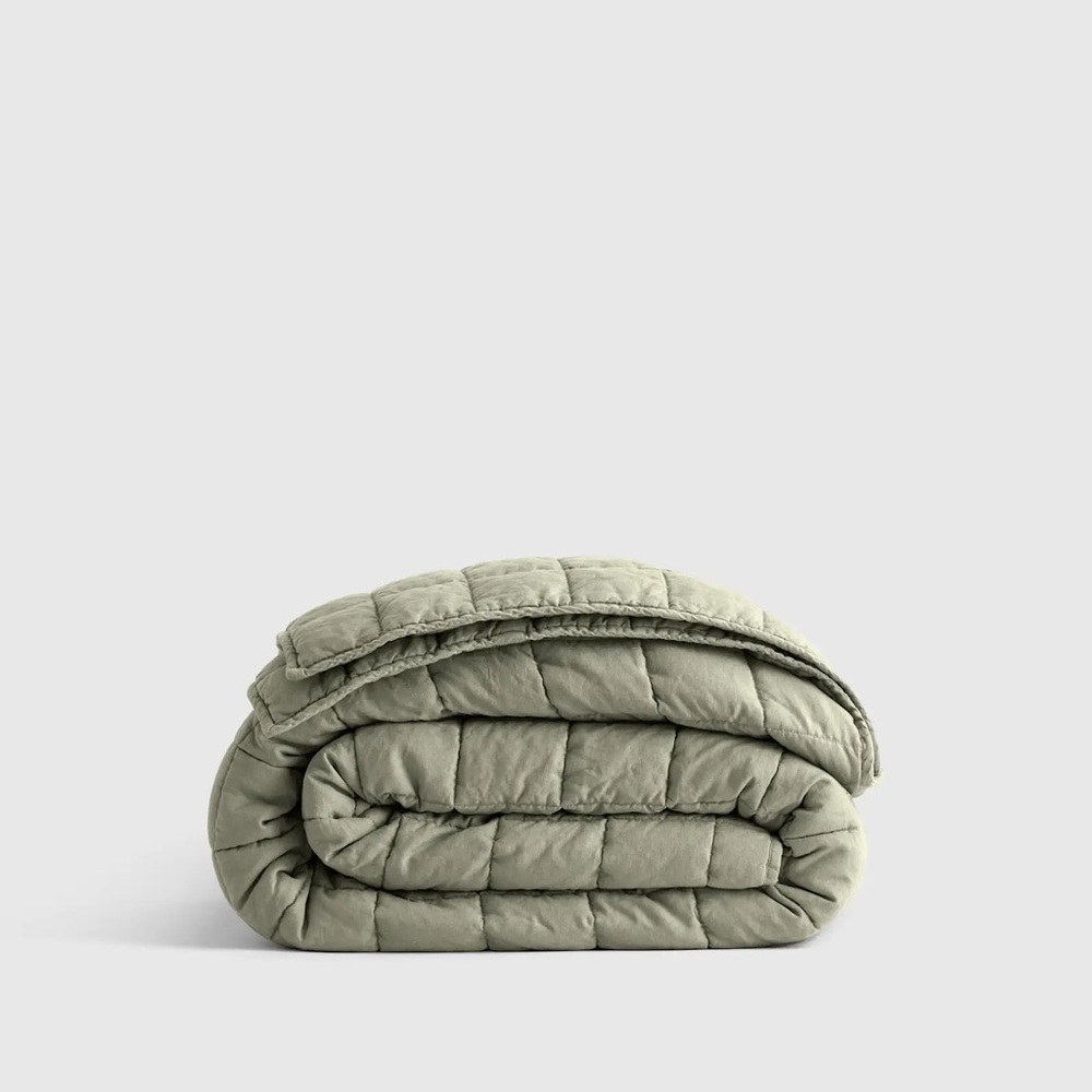 Quince Full/Queen European Linen Box Quilt in Willowleaf